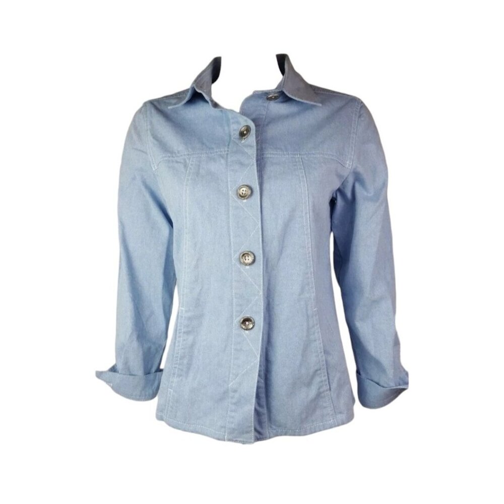Susan Graver Top Shirt Womens Size XS Blue Denim Look Long‎ Sleeve Button Down